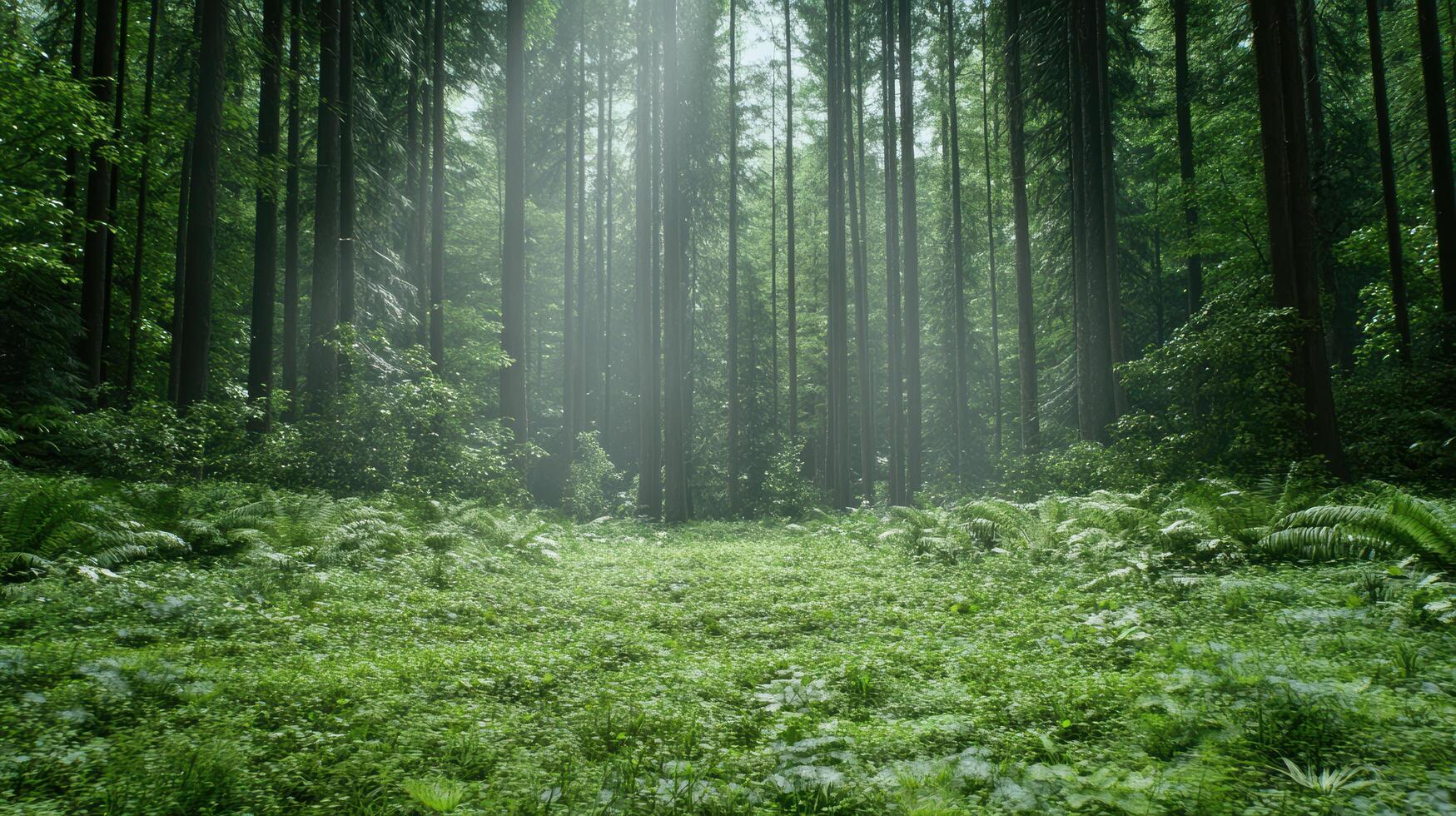 A green forest with trees and grass photo