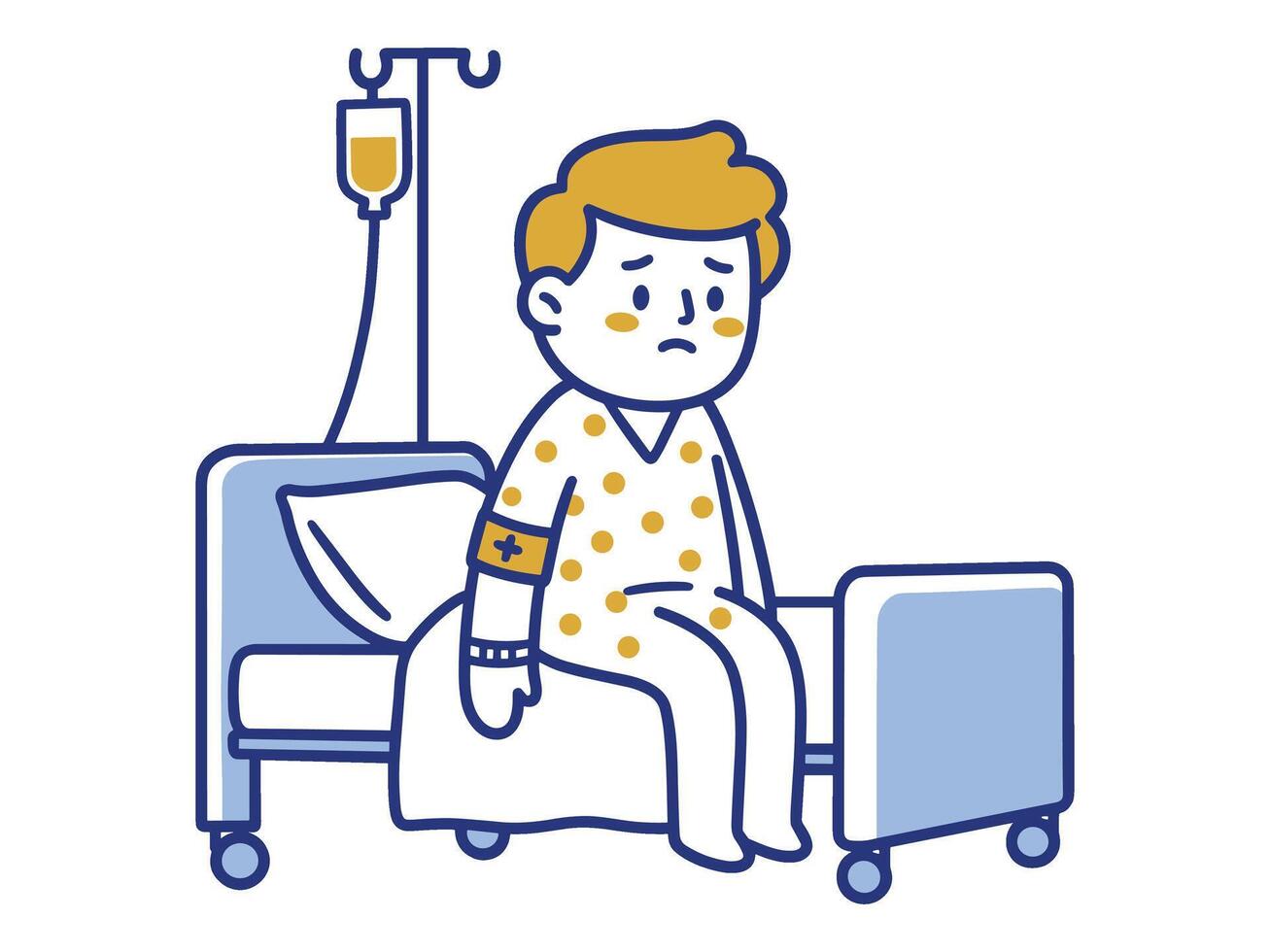 A patient in a hospital bed receiving intravenous fluids vector