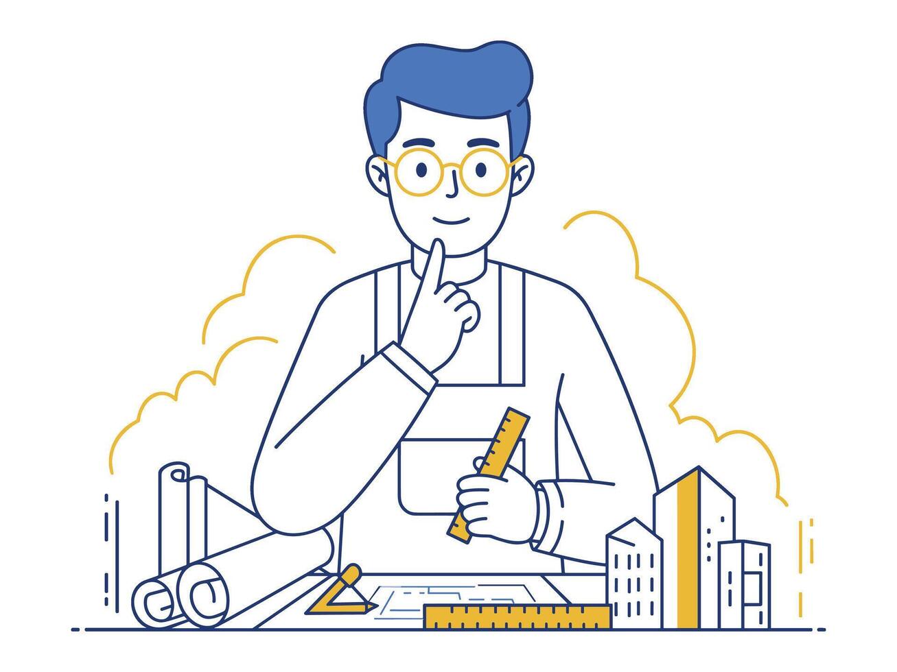 Architect working on a design plan vector