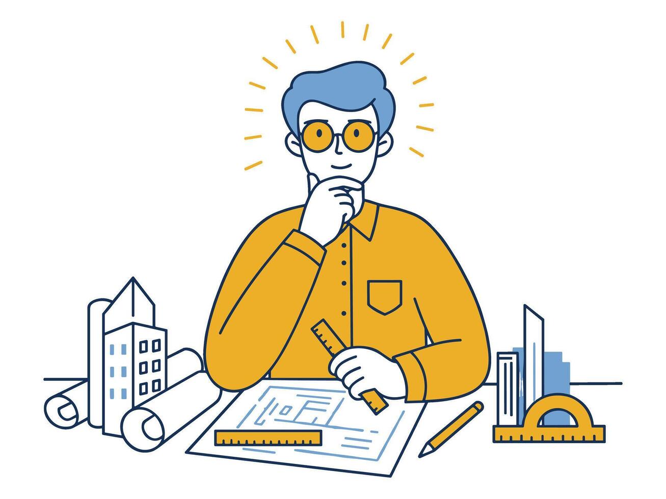 Architect working on a building design plan vector