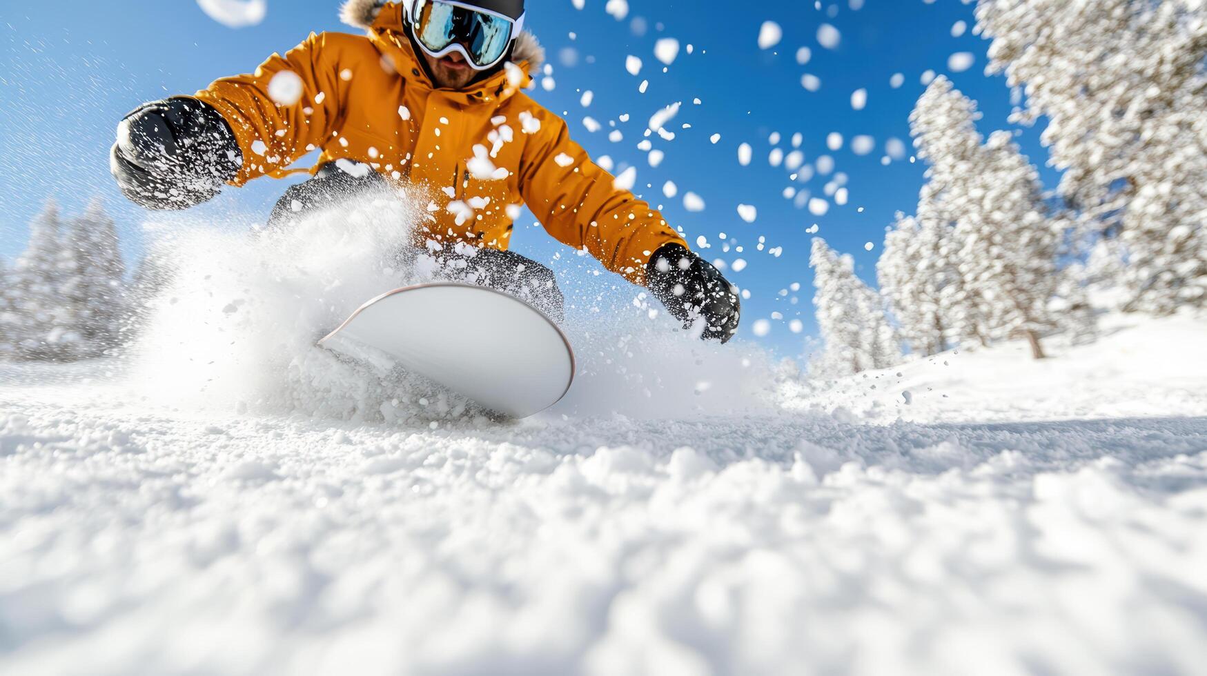 A man riding a snowboard down a snowy slope photo
