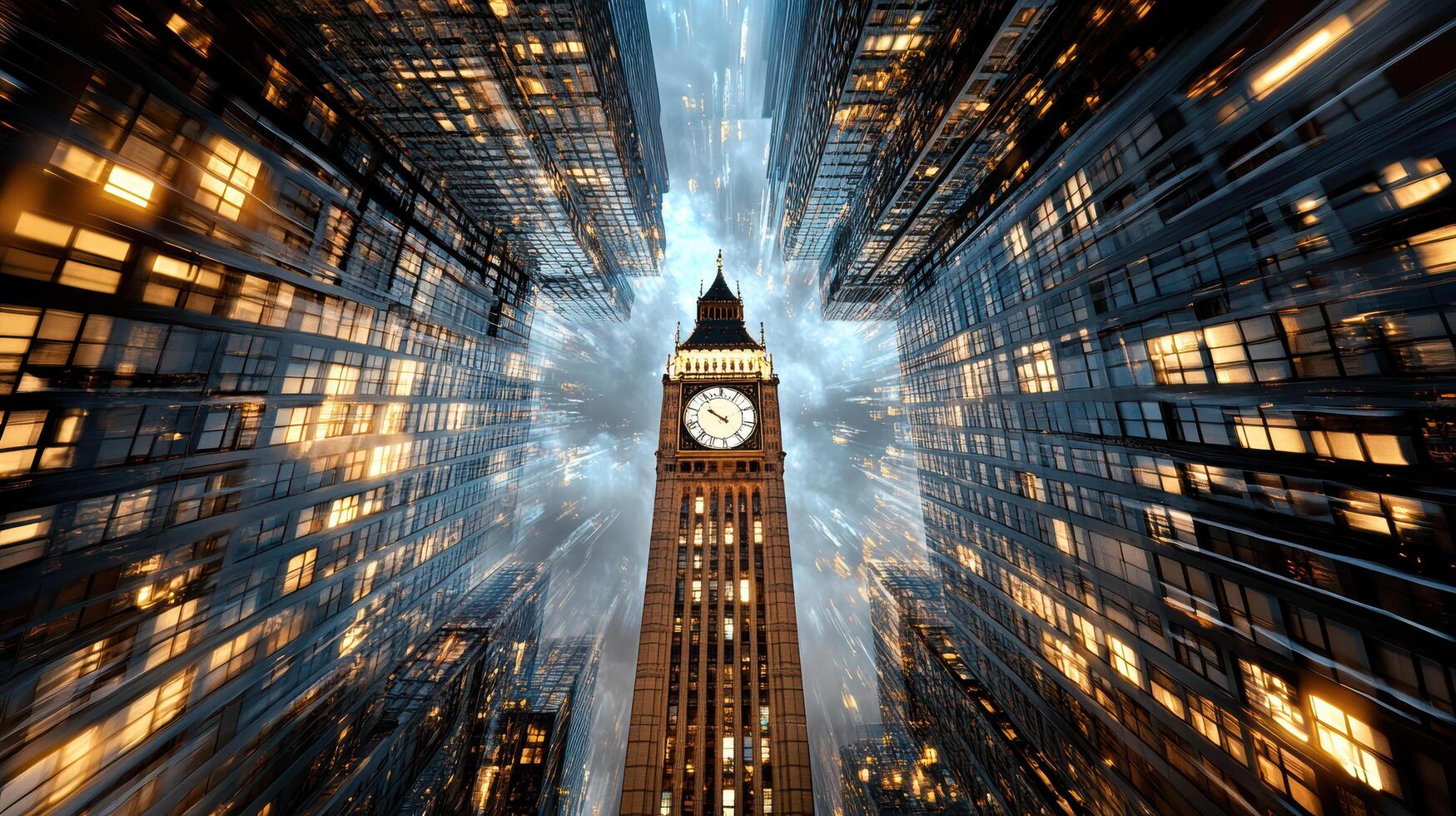A tall clock tower in the middle of a city photo
