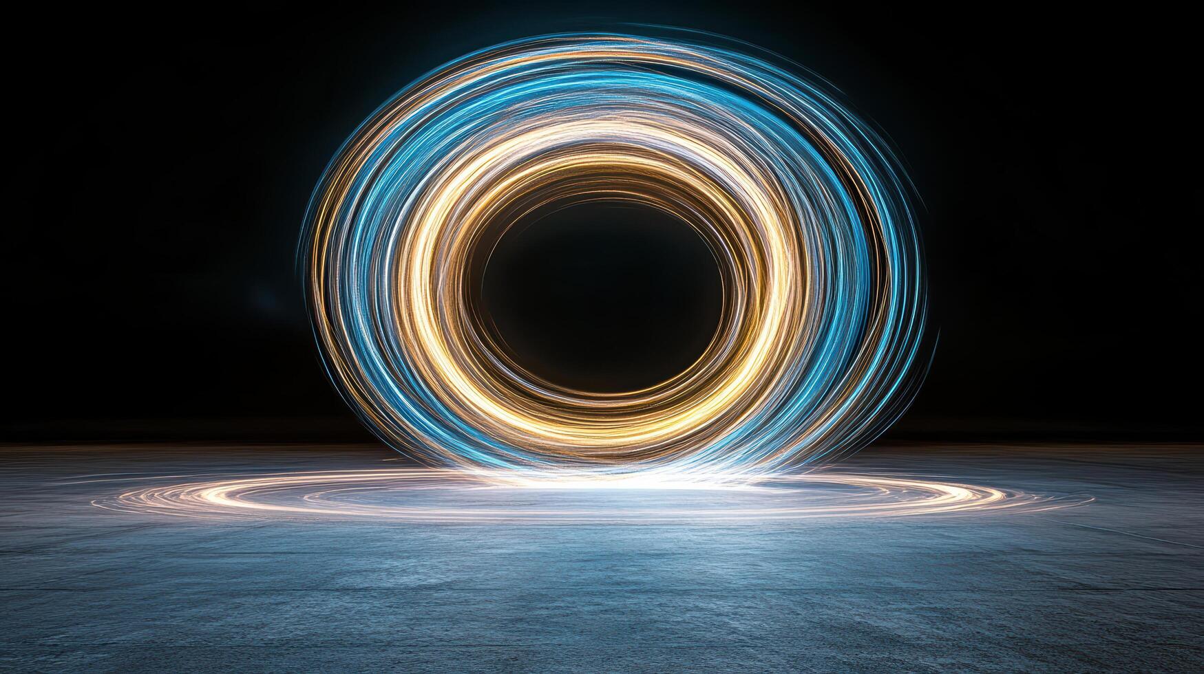 An abstract light painting of a circle with a light trail photo