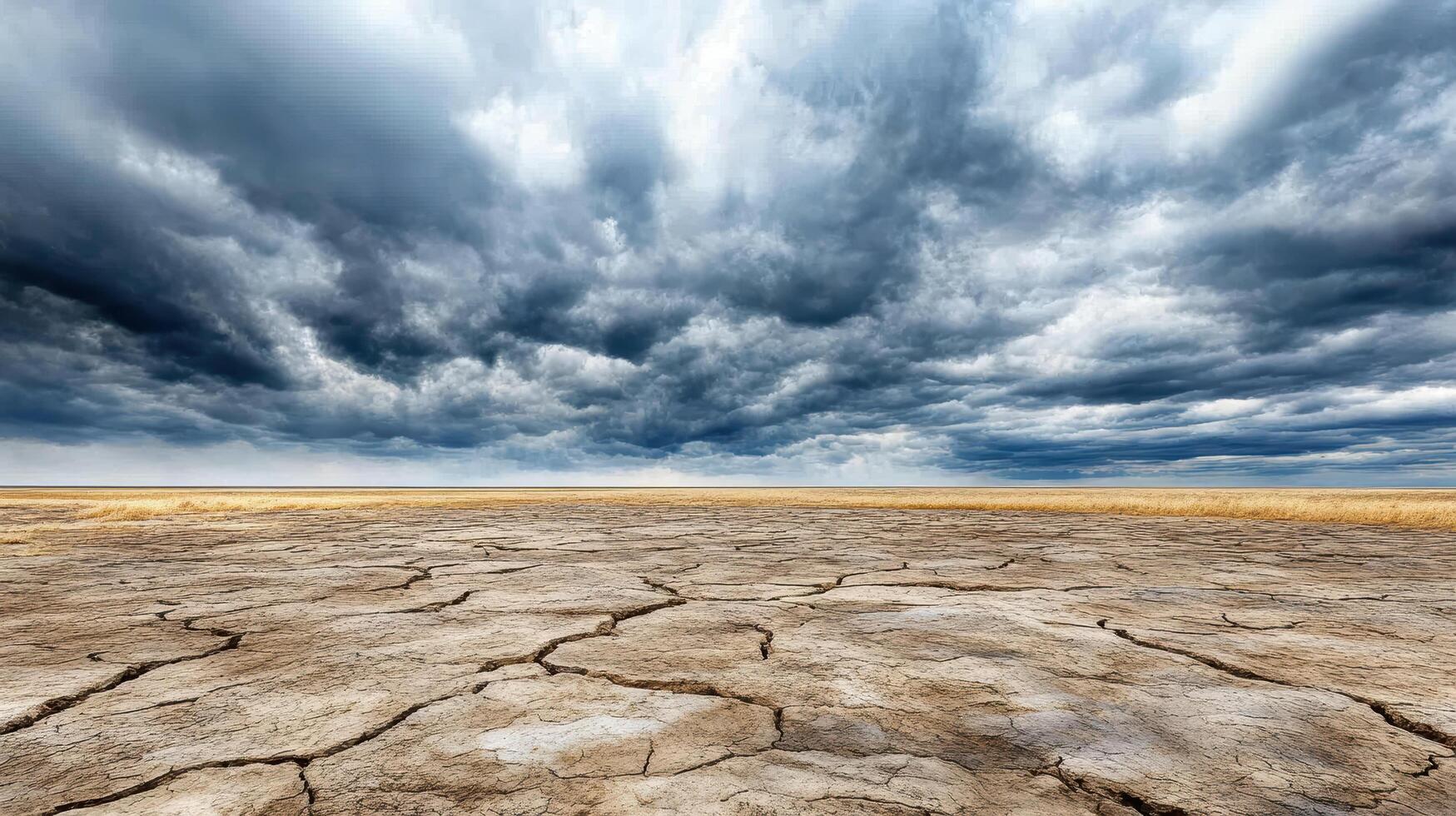 A dry desert with clouds and dark sky photo