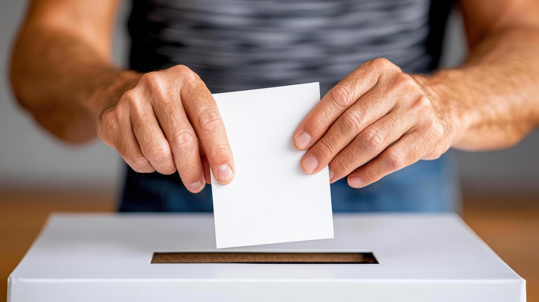 A person putting a blank piece of paper into a voting box photo