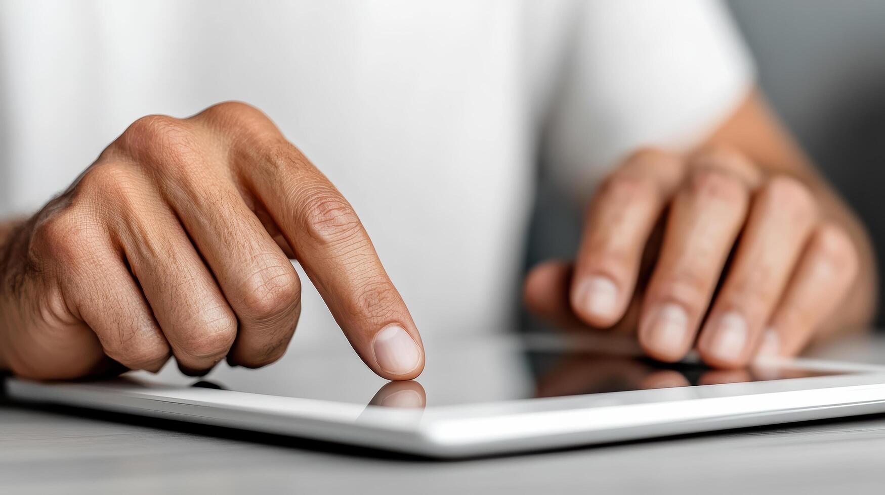 A person is using a tablet computer with their fingers photo