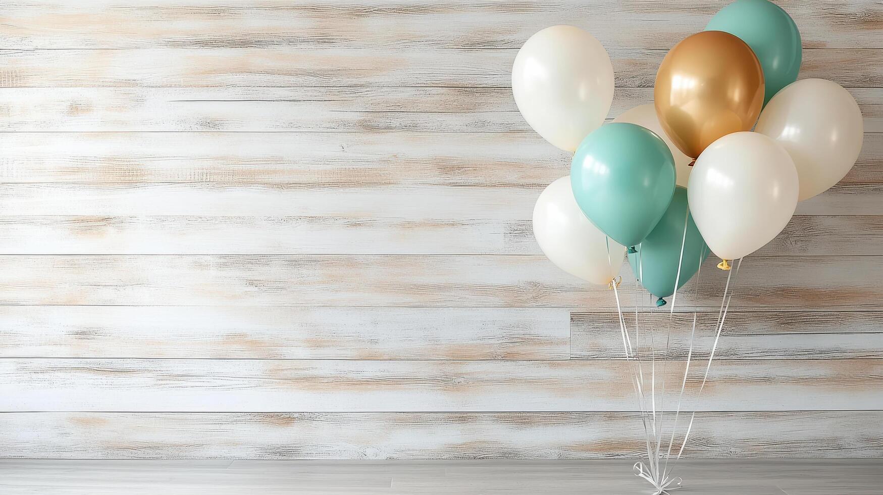 A bunch of balloons in front of a wooden wall photo