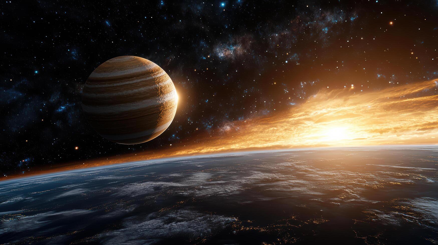 An image of the earth and a planet in space photo