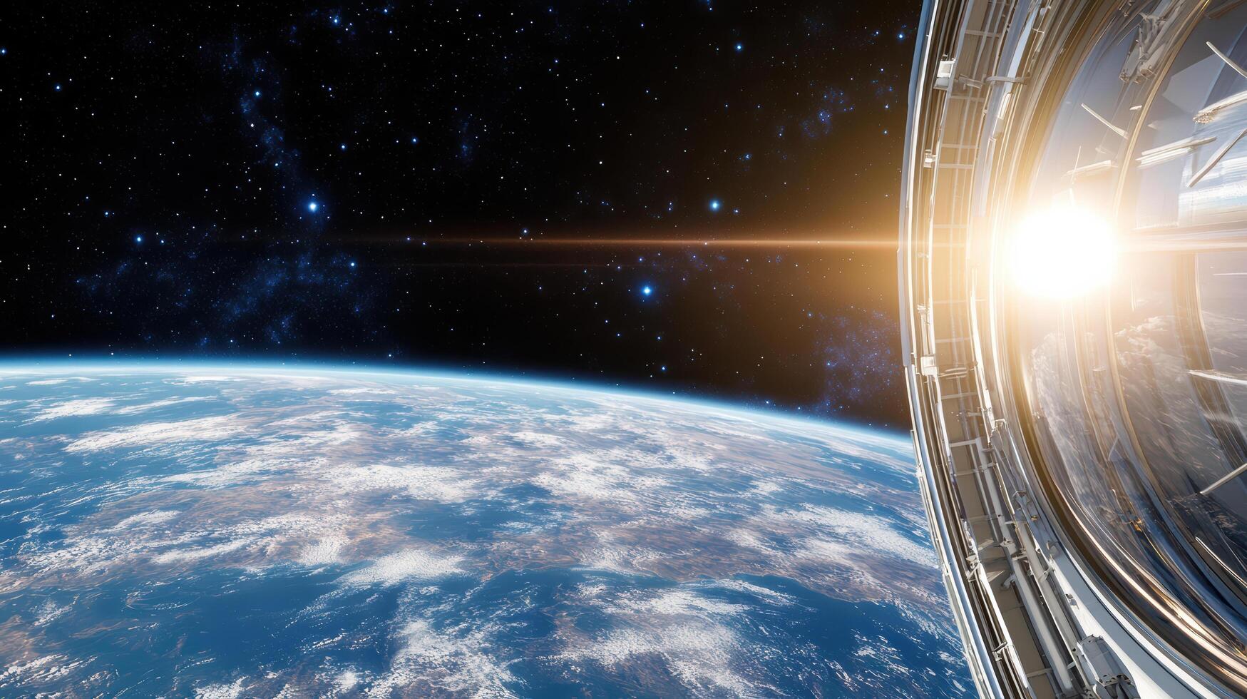 Space station with earth and sun in the background photo