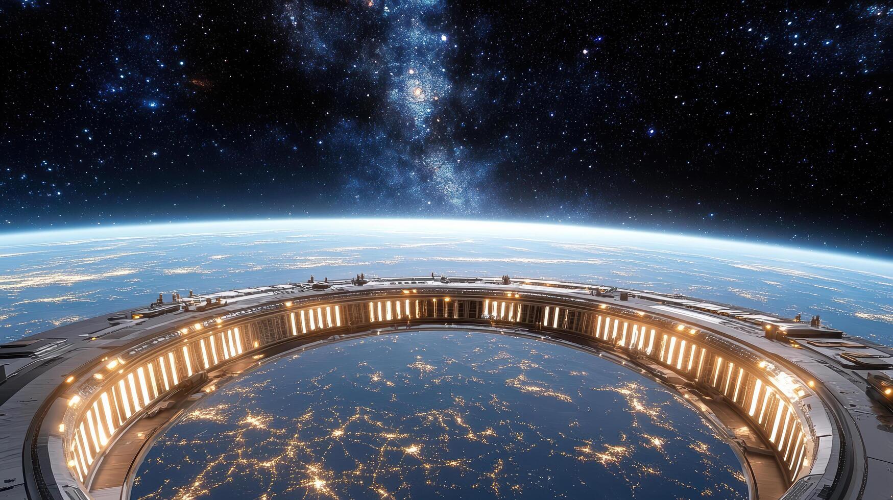 The view from space of the earth and the milky way photo