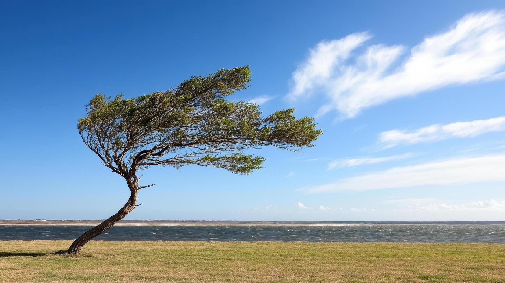A lone tree stands alone on a grassy field photo