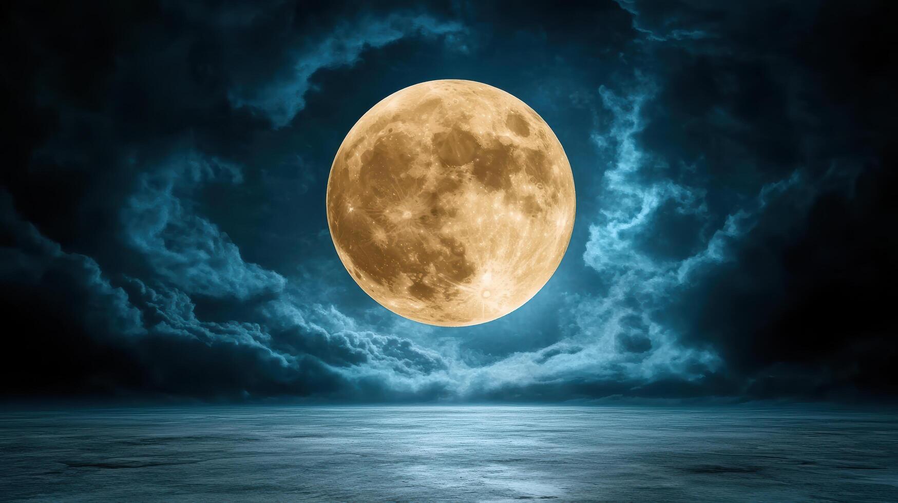 A full moon is seen in the sky over a dark ocean photo