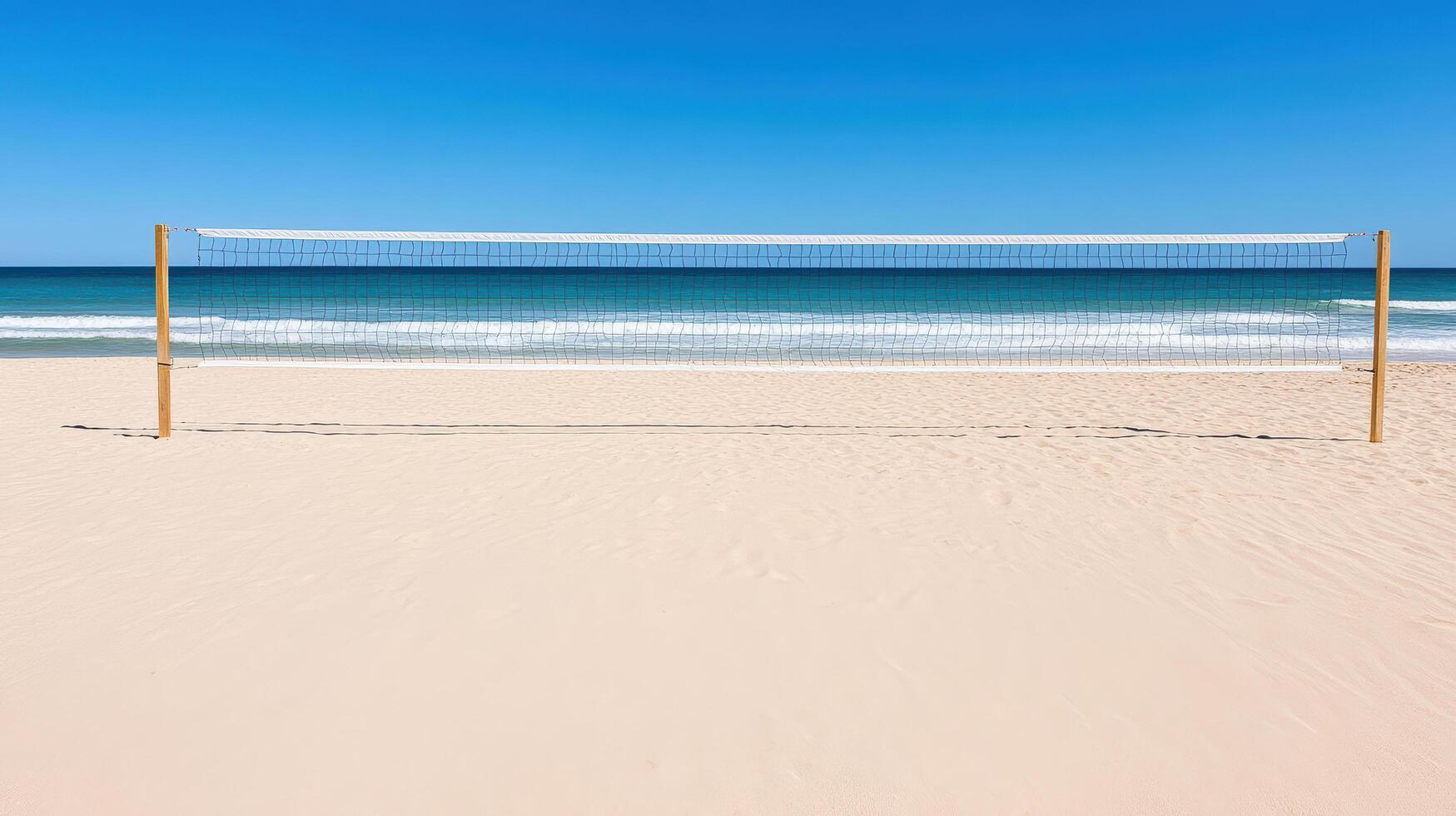 A volleyball net on the beach with the ocean in the background photo