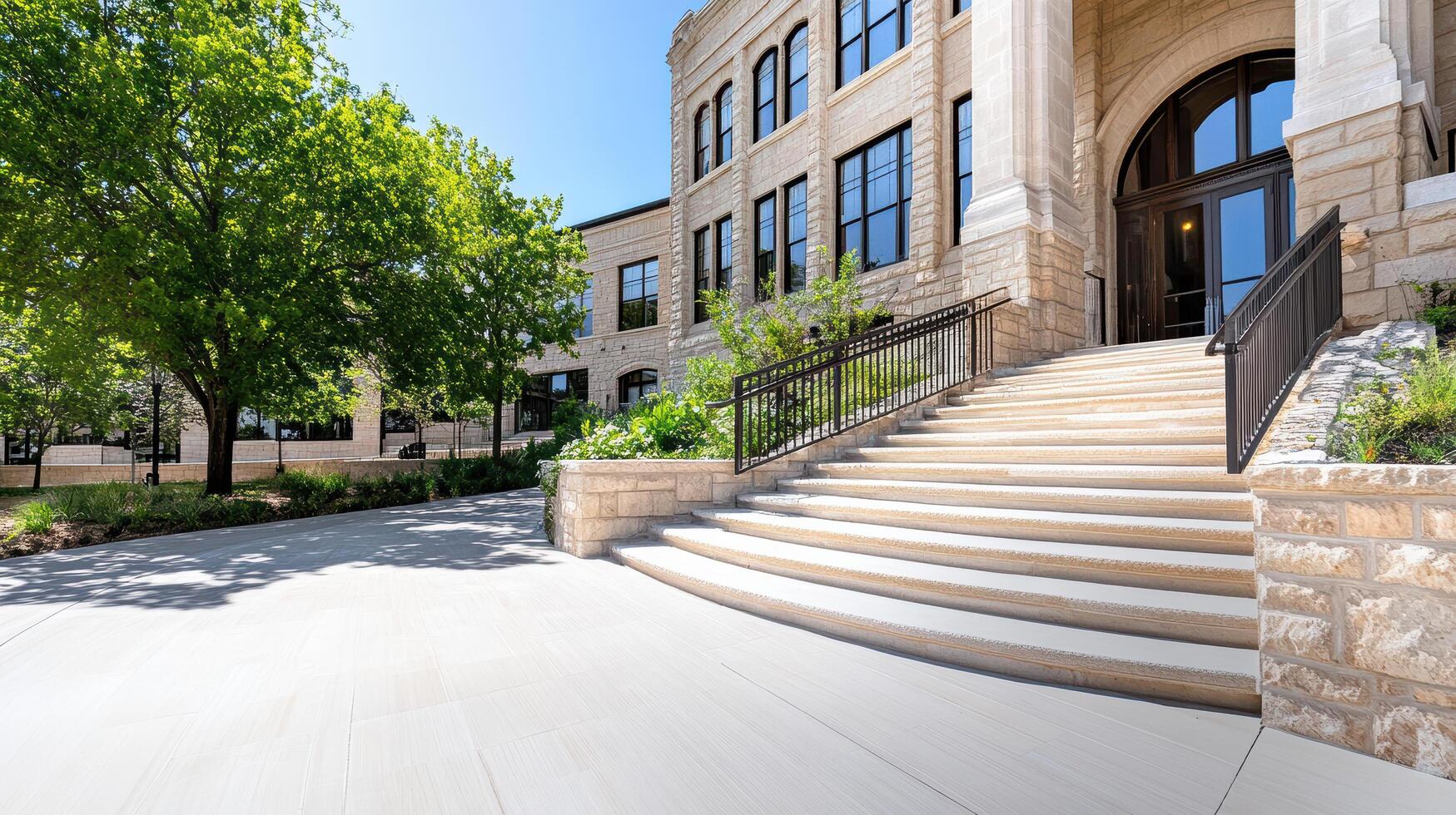 A building with steps leading to the front door photo