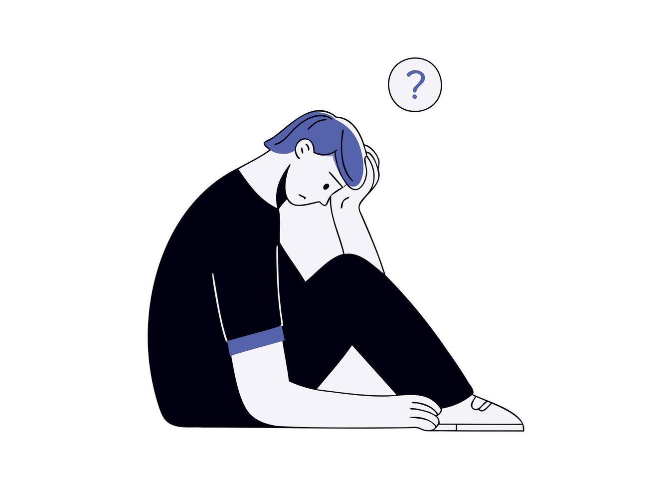 Thoughtful Person Sitting and Pondering vector