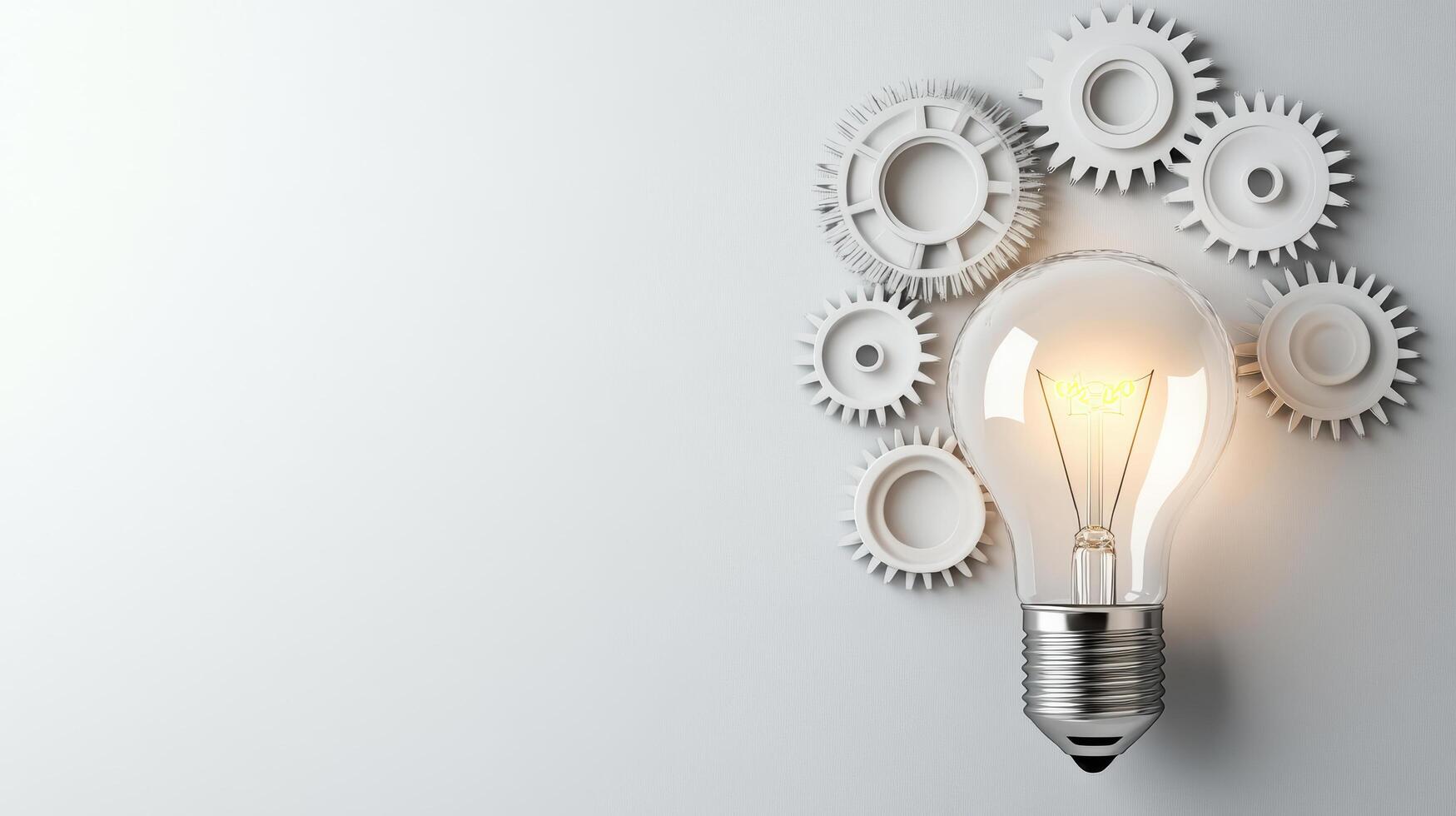 Light bulb with gears on a gray background photo