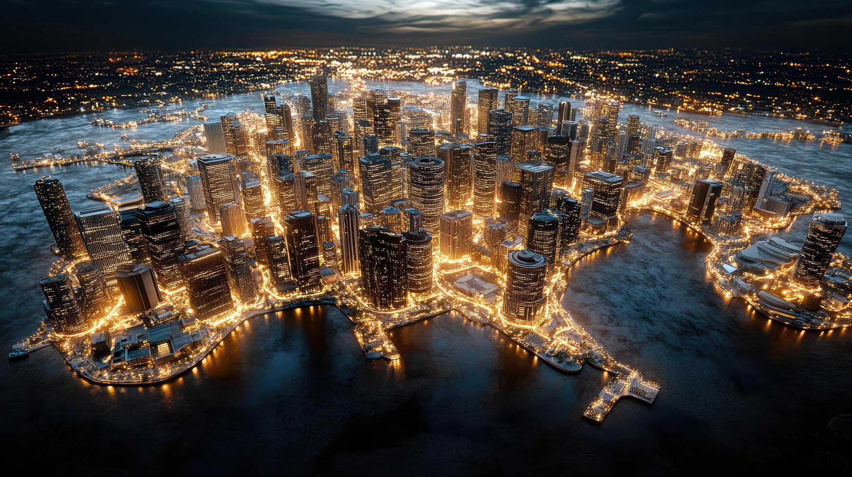 An aerial view of the city at night photo
