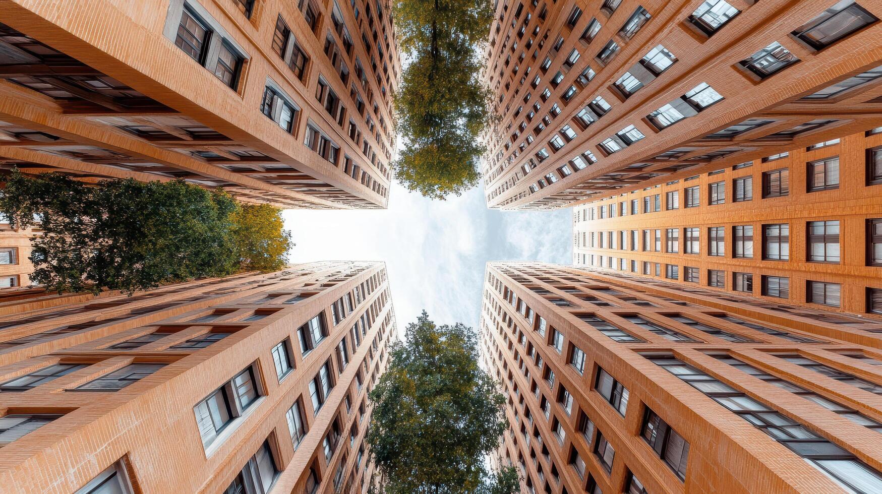 A view up at the top of tall buildings photo