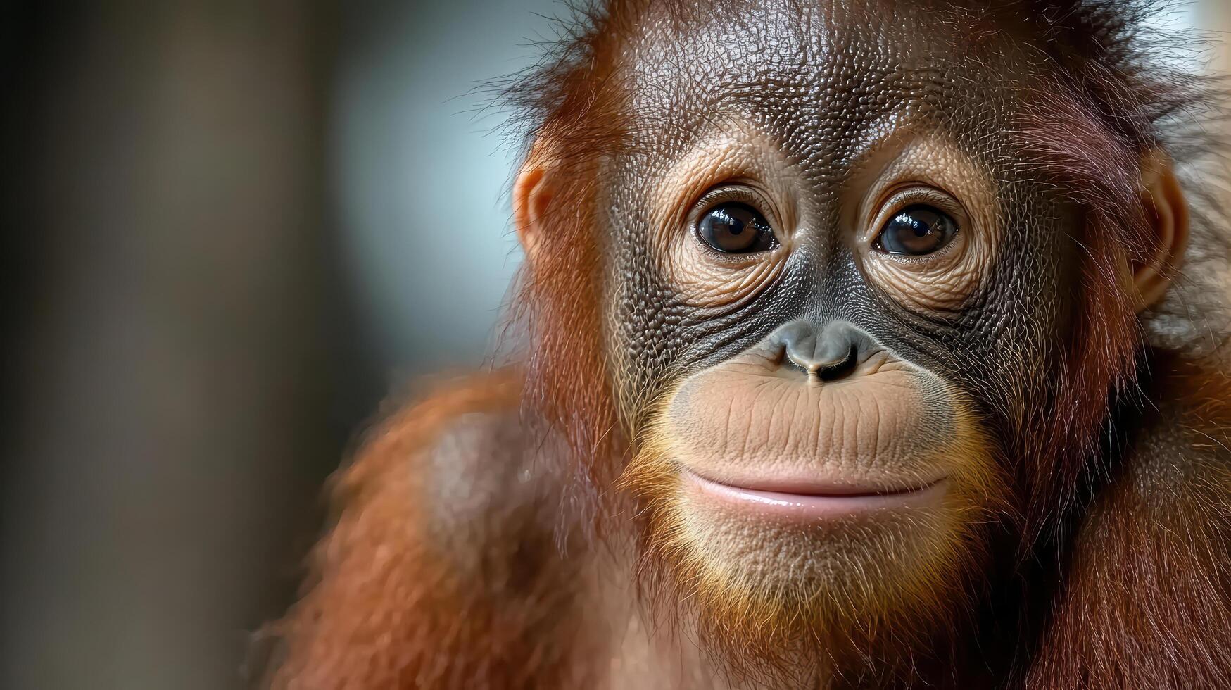 An oranguel monkey is looking at the camera photo