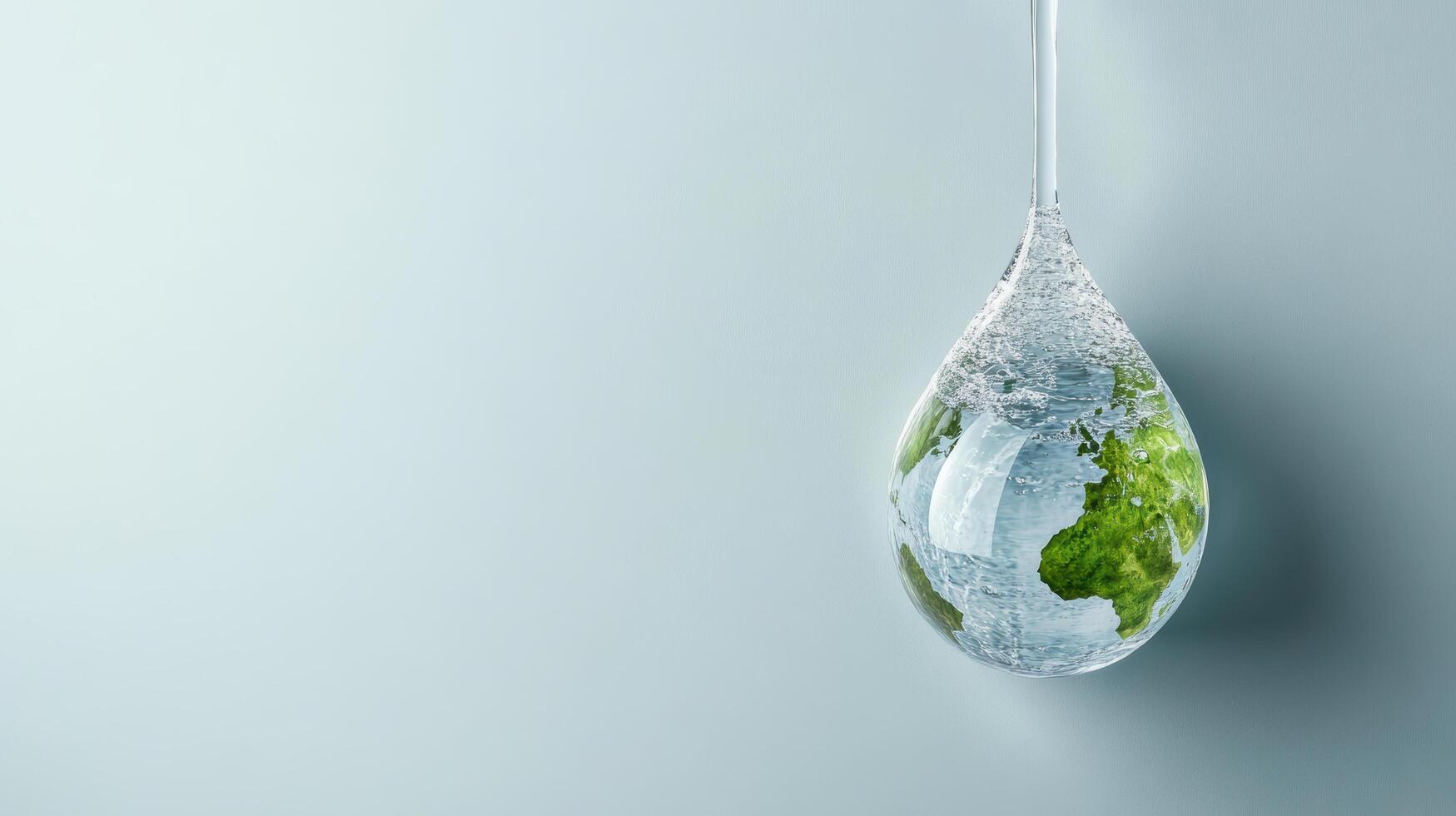 Earth in a drop of water on a gray background 3d rendering photo