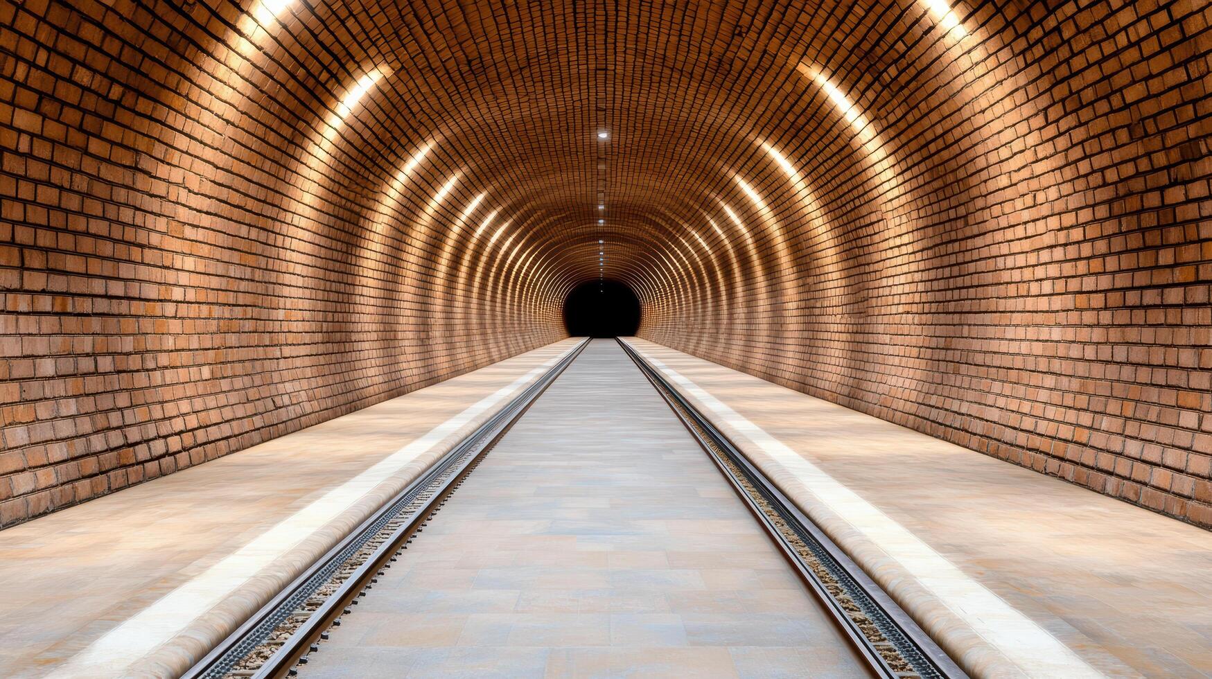 A train track going through a tunnel with lights photo