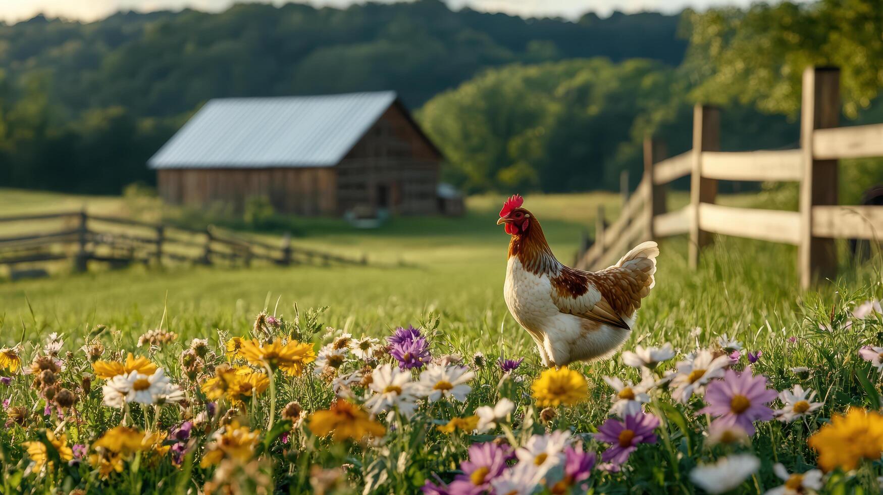 Chicken in the field photo
