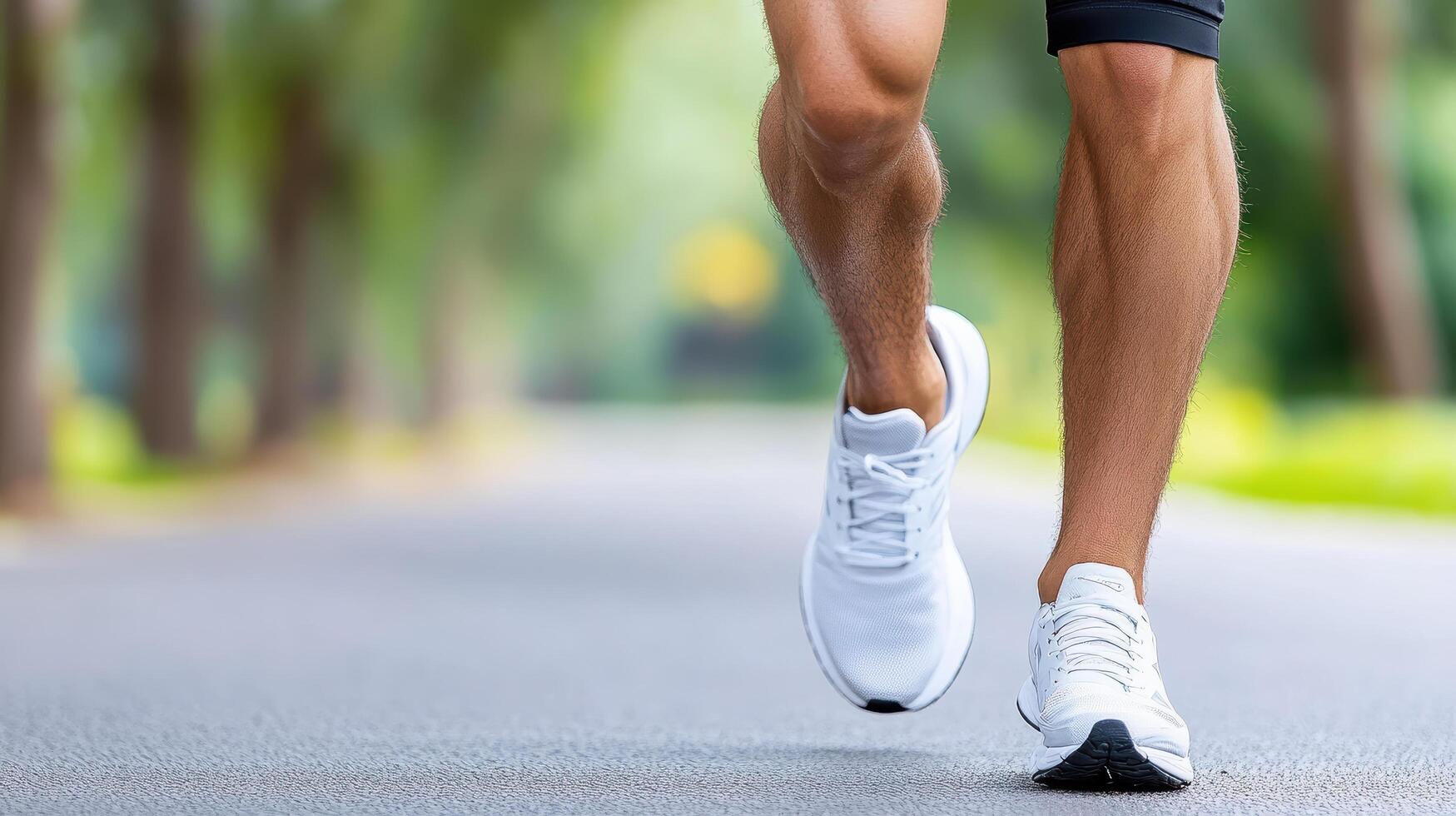 A man is running on a road with his legs crossed photo