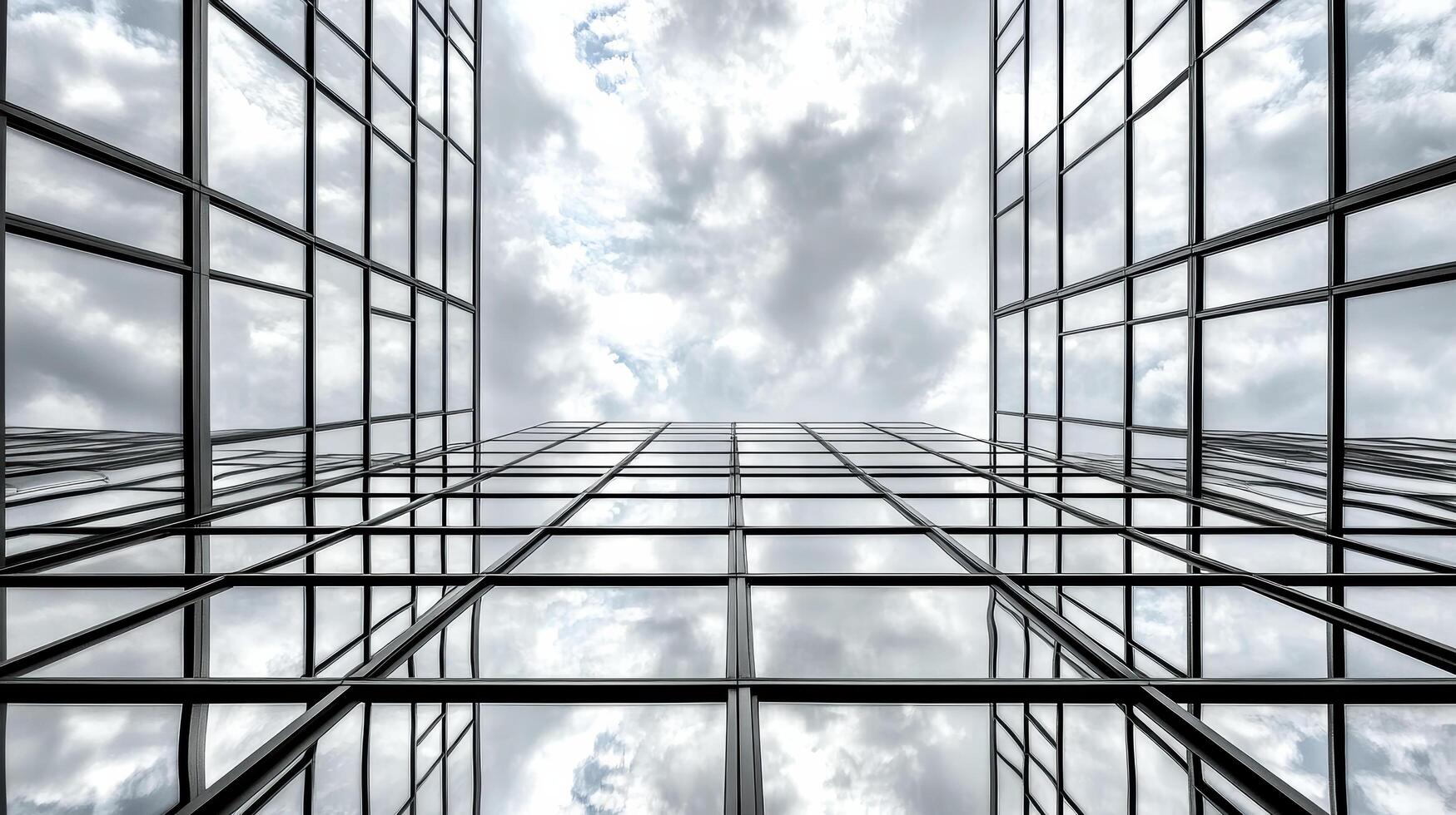A view of the sky through the glass of a building photo
