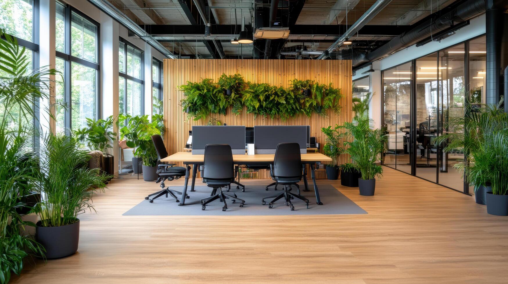 An office with plants and chairs photo