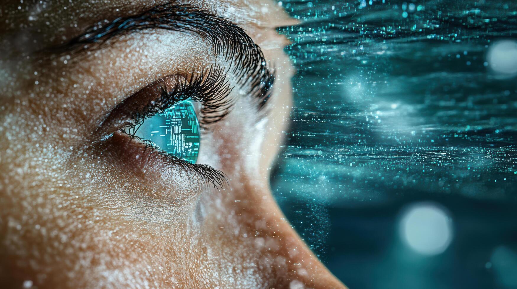 A woman's eye is covered with water photo
