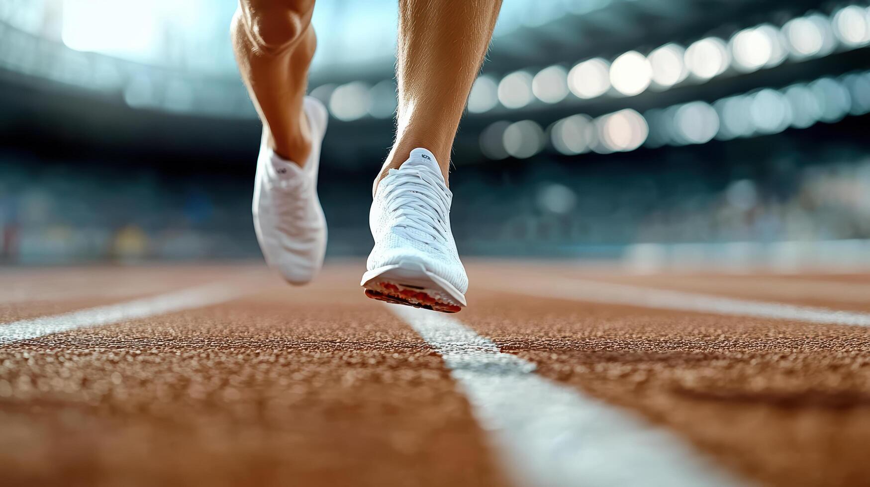 A person running on a track with their shoes on photo