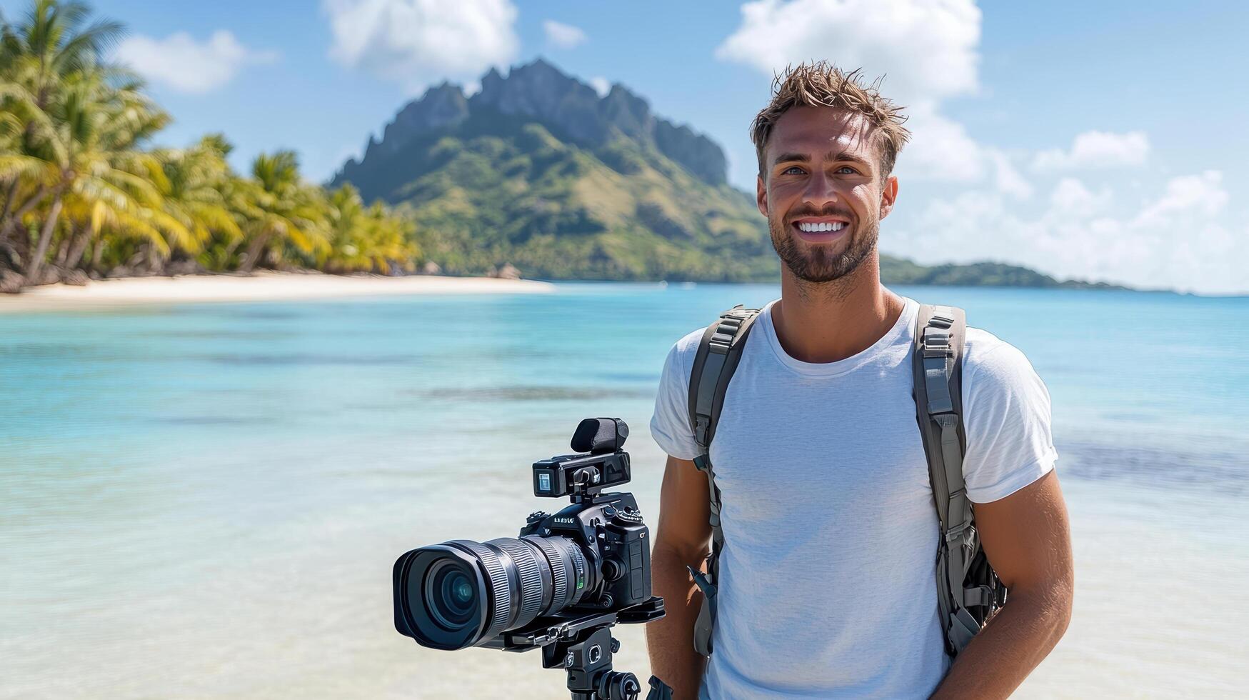 A man with a camera on the beach photo