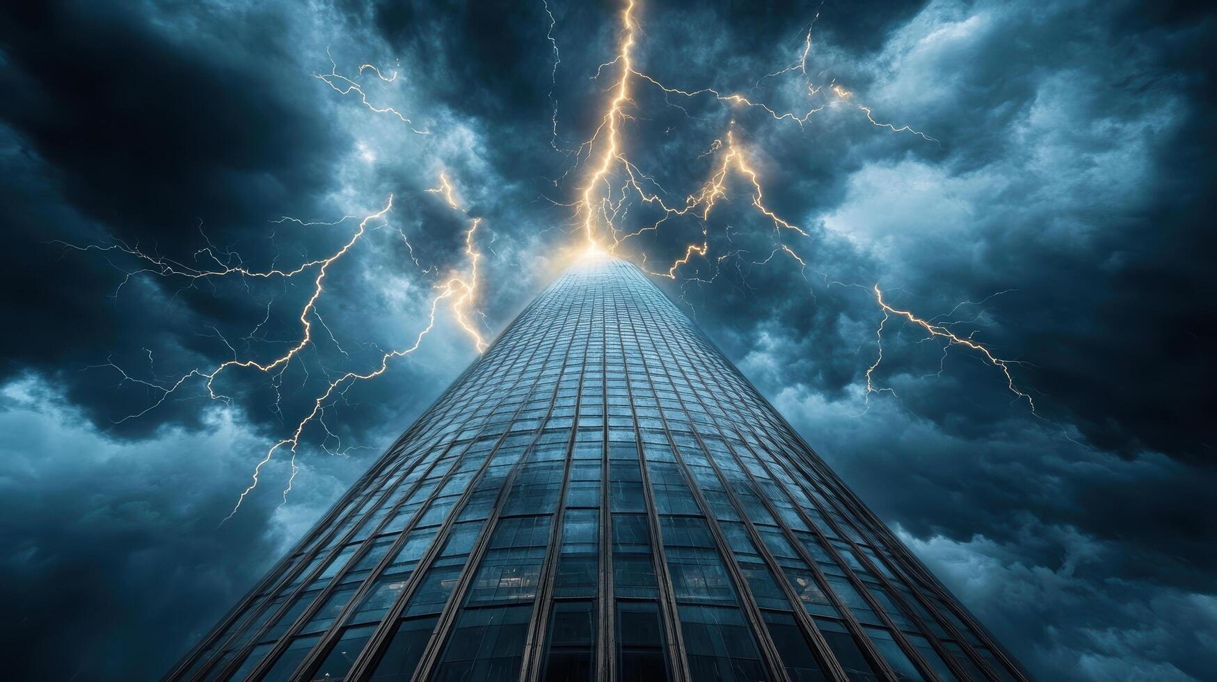 A skyscraper with lightning coming from the top photo