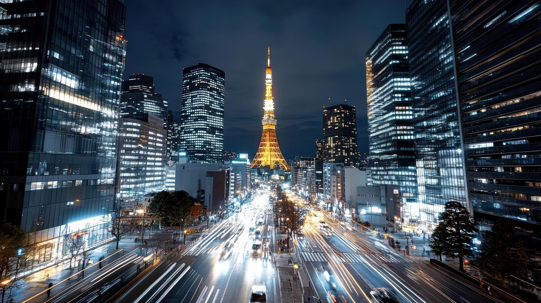 Tokyo tower at night in tokyo, japan photo