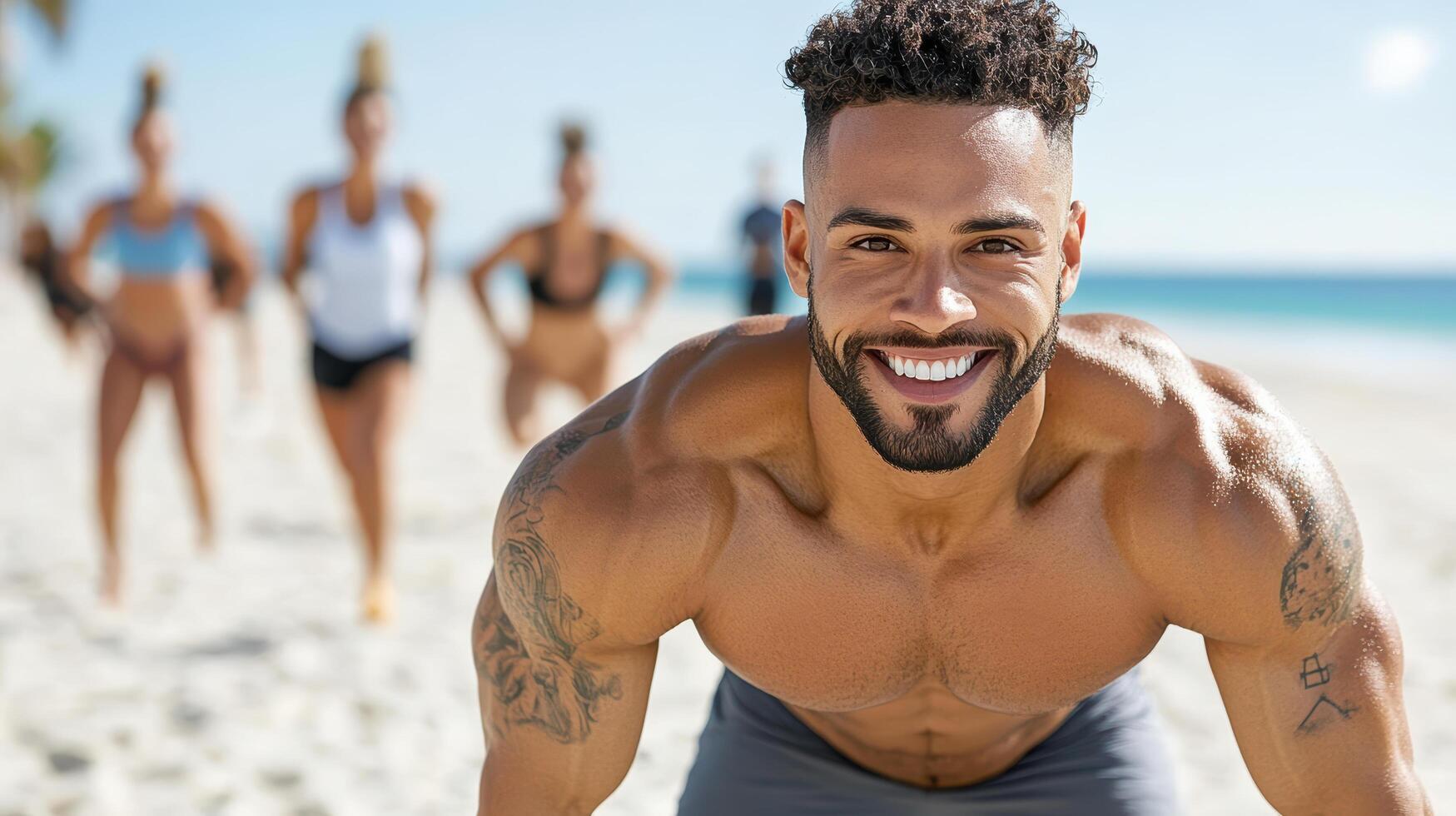 A man is smiling while posing on the beach photo