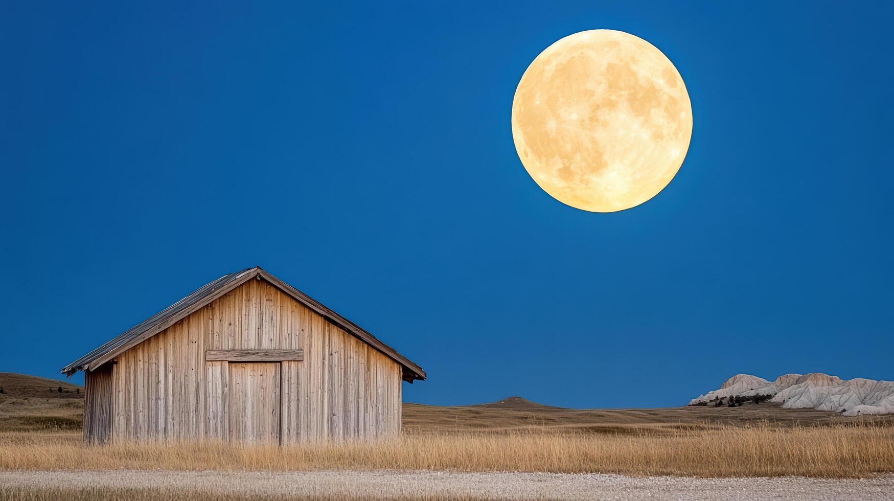 A barn with a full moon in the sky photo