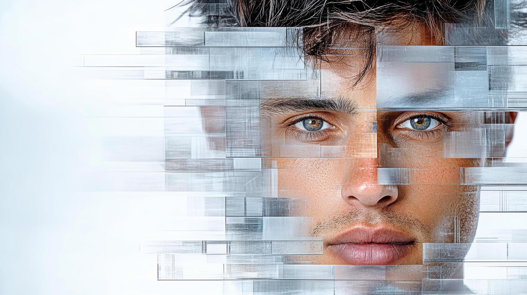 A man's face is made up of squares photo