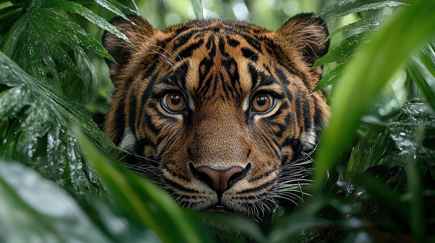 A tiger is hiding in the jungle photo