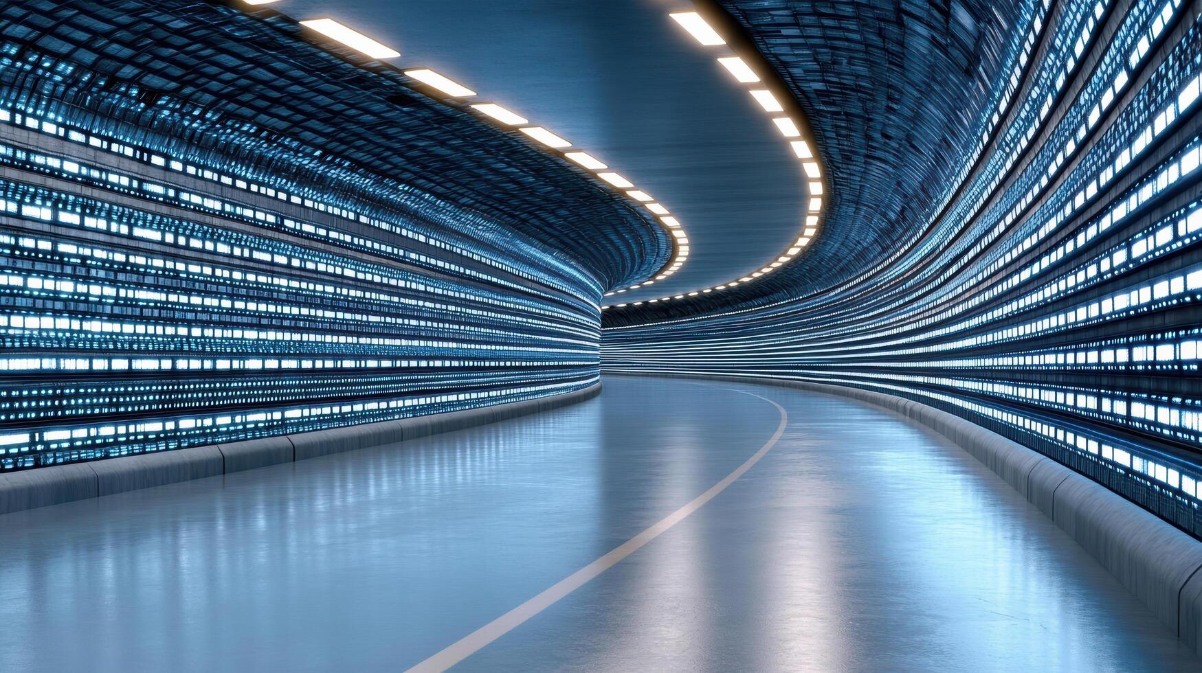 A tunnel with many lights and a long line of data photo