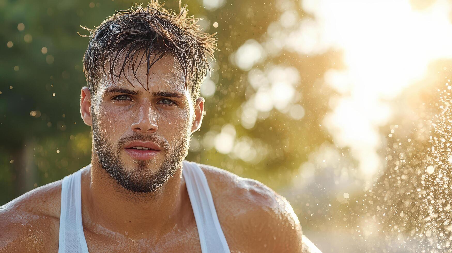 A man is running in the rain photo
