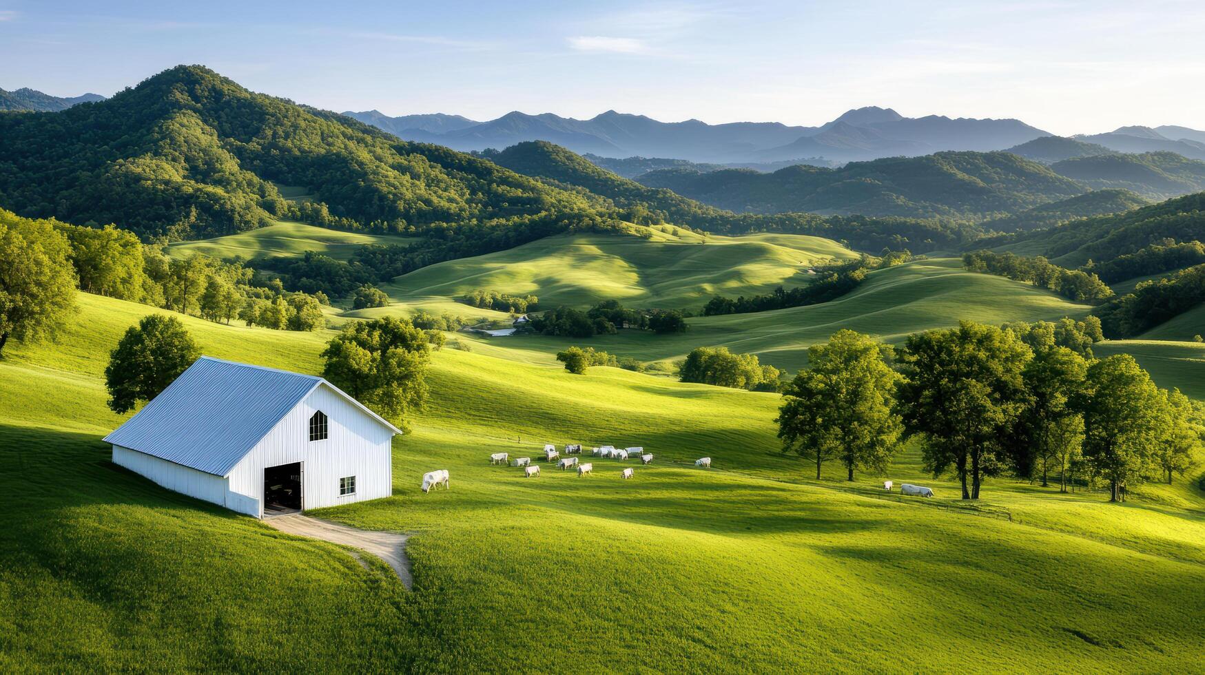 A white house on a green hillside photo