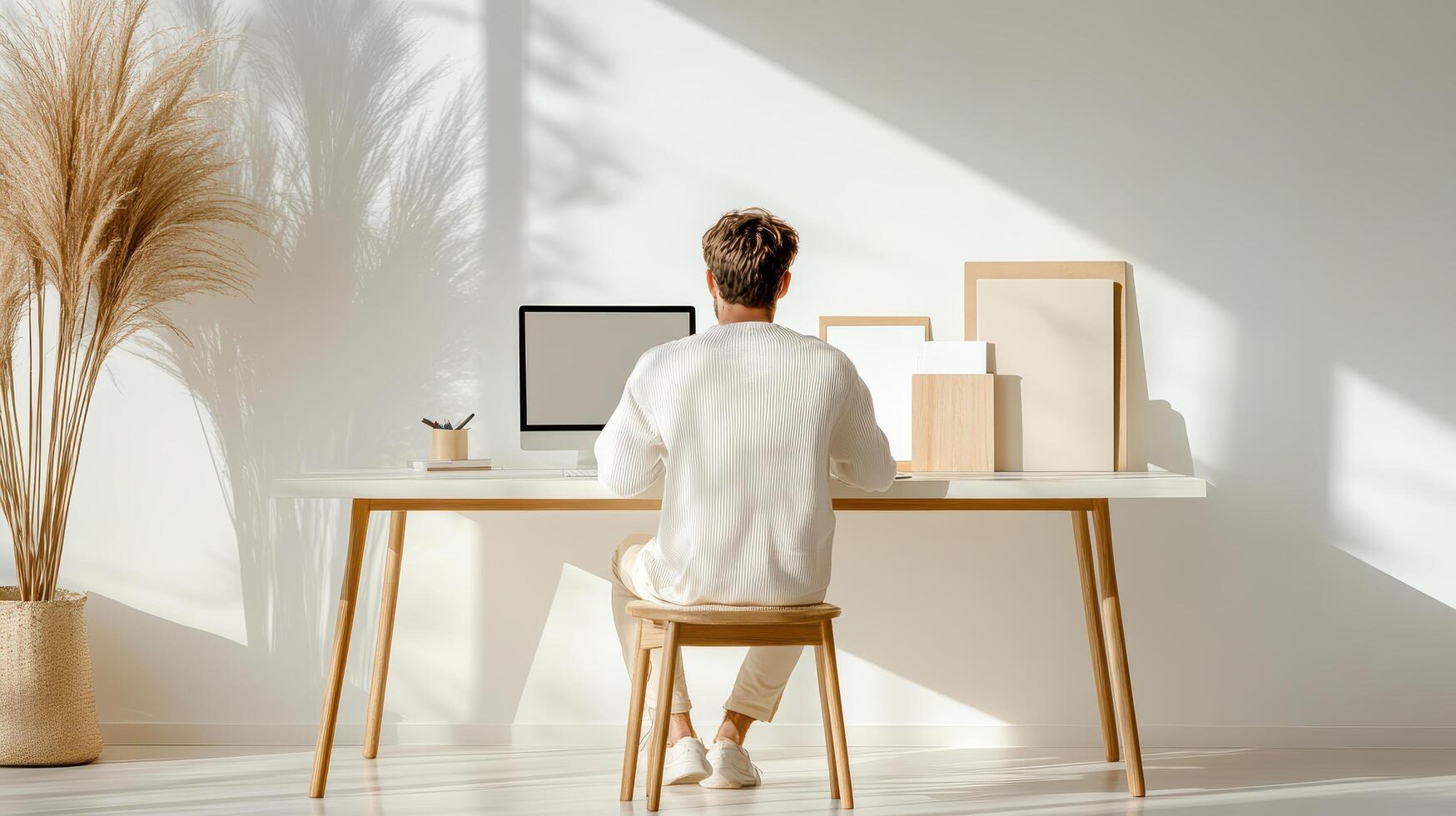 A man sitting at a desk with a computer photo