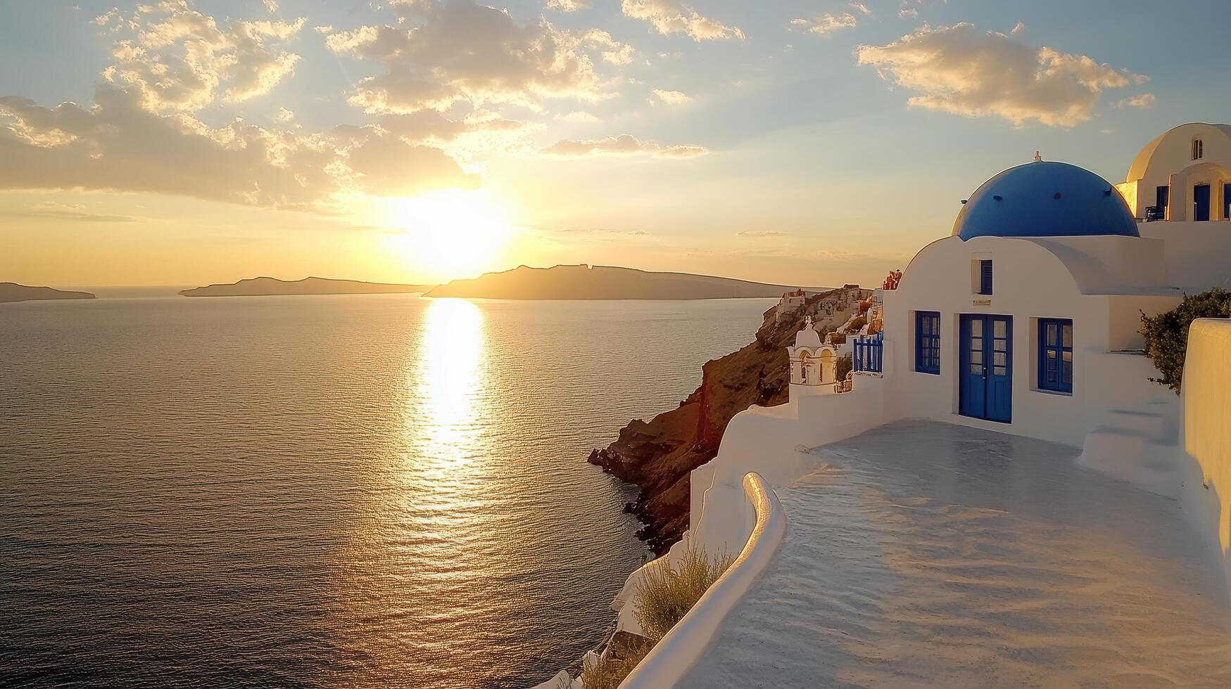 Sunset over the sea and greek islands photo