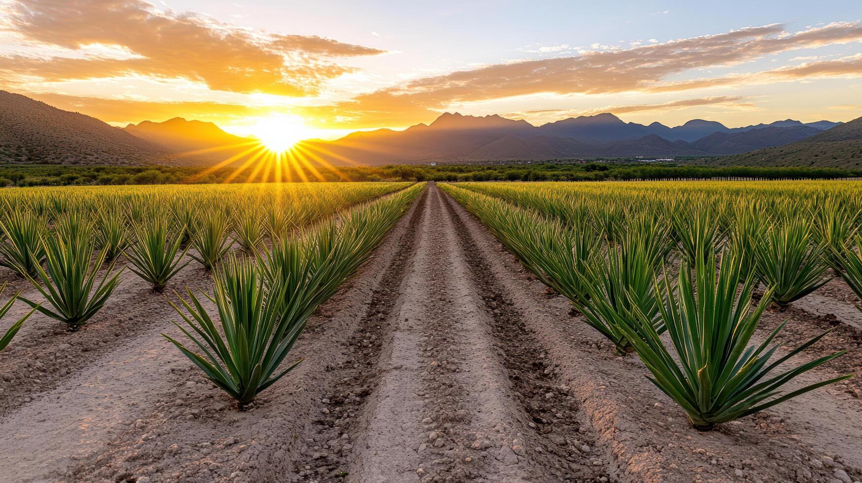Agave fields at sunset in the desert photo