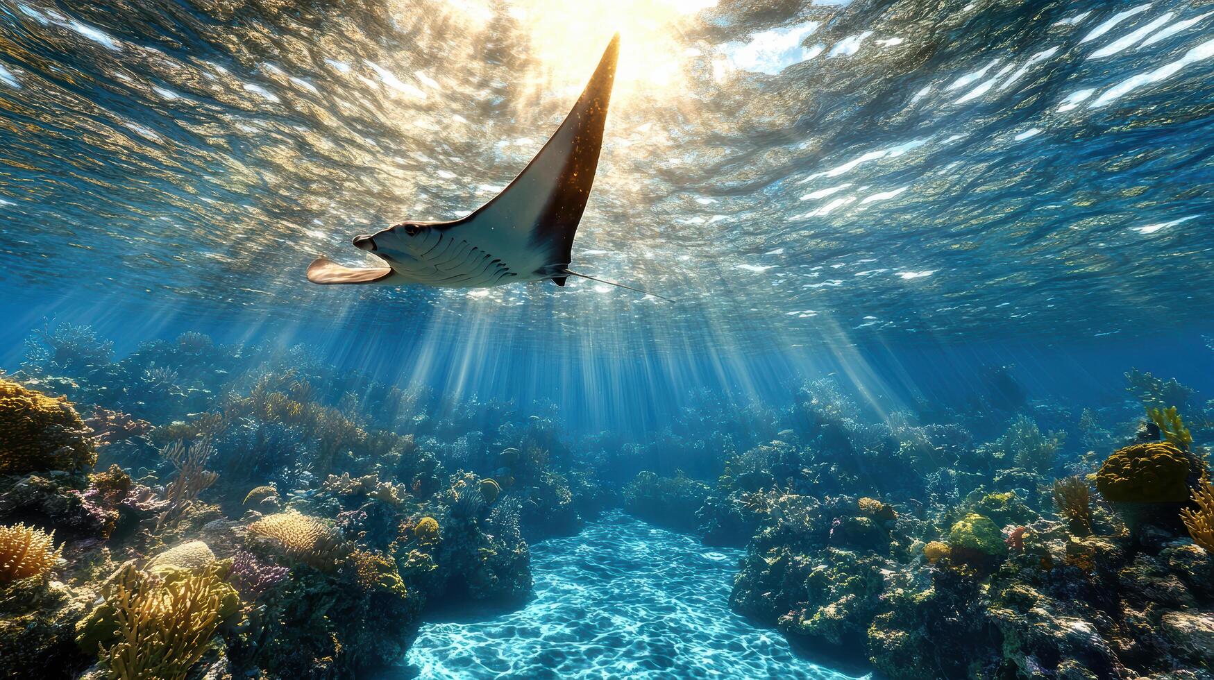 A manta ray swimming in the ocean photo