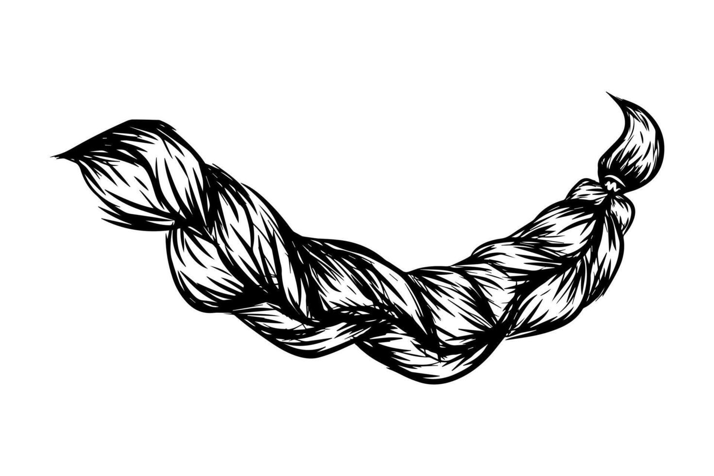 Hand drawn braided hair sketch. Doodle rough braid icon. vector