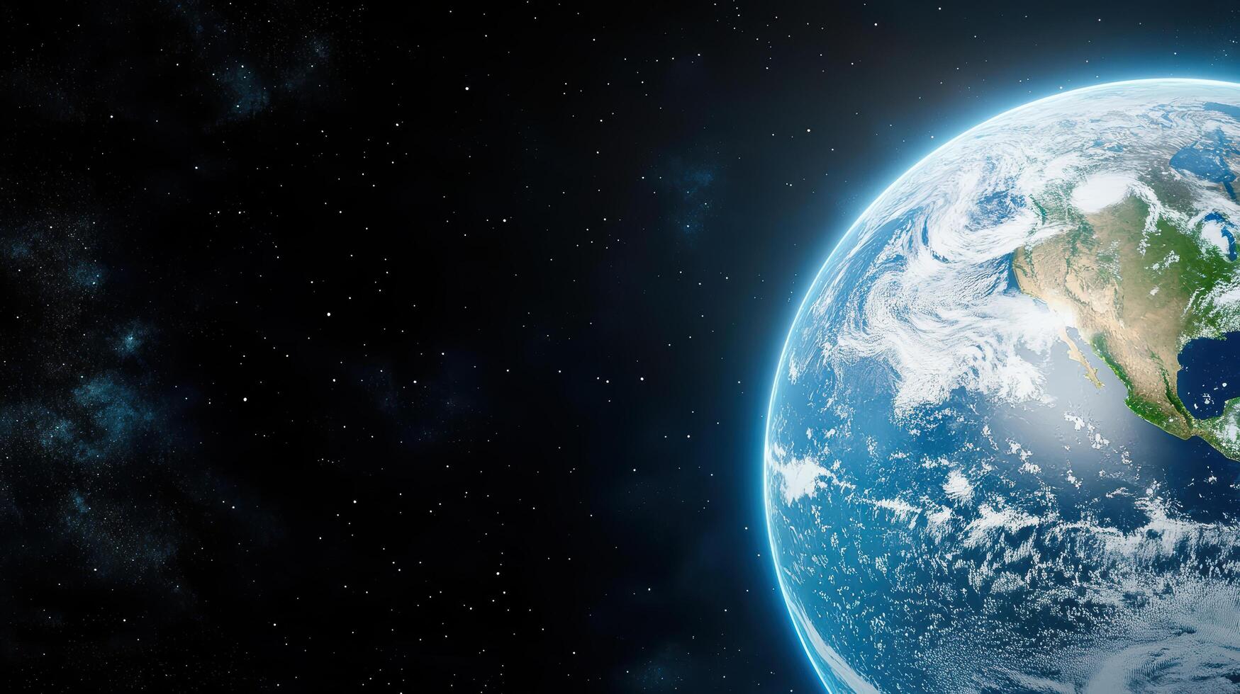 Earth in space, with stars and space background photo