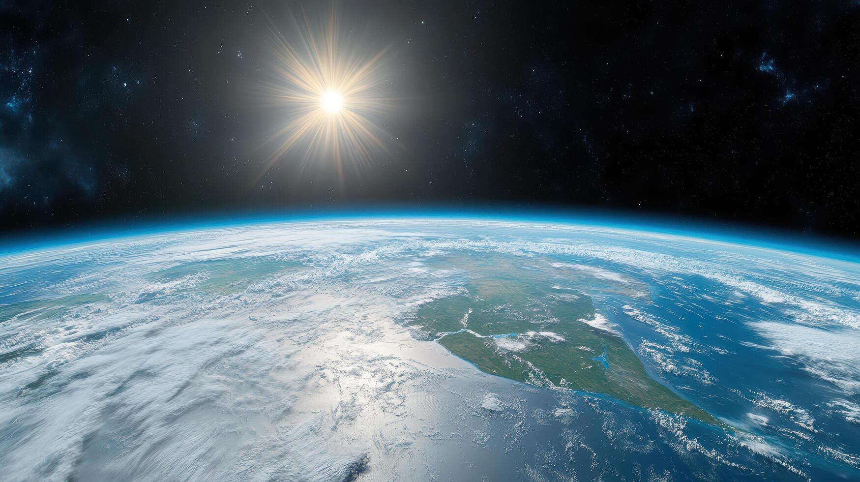 The earth from space with the sun shining photo