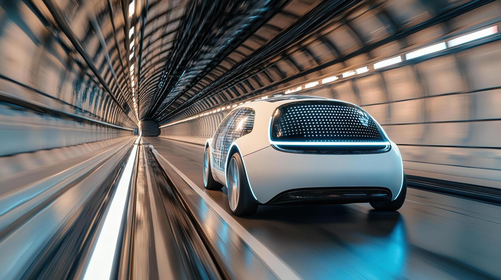 A car driving through a tunnel with a light trail photo