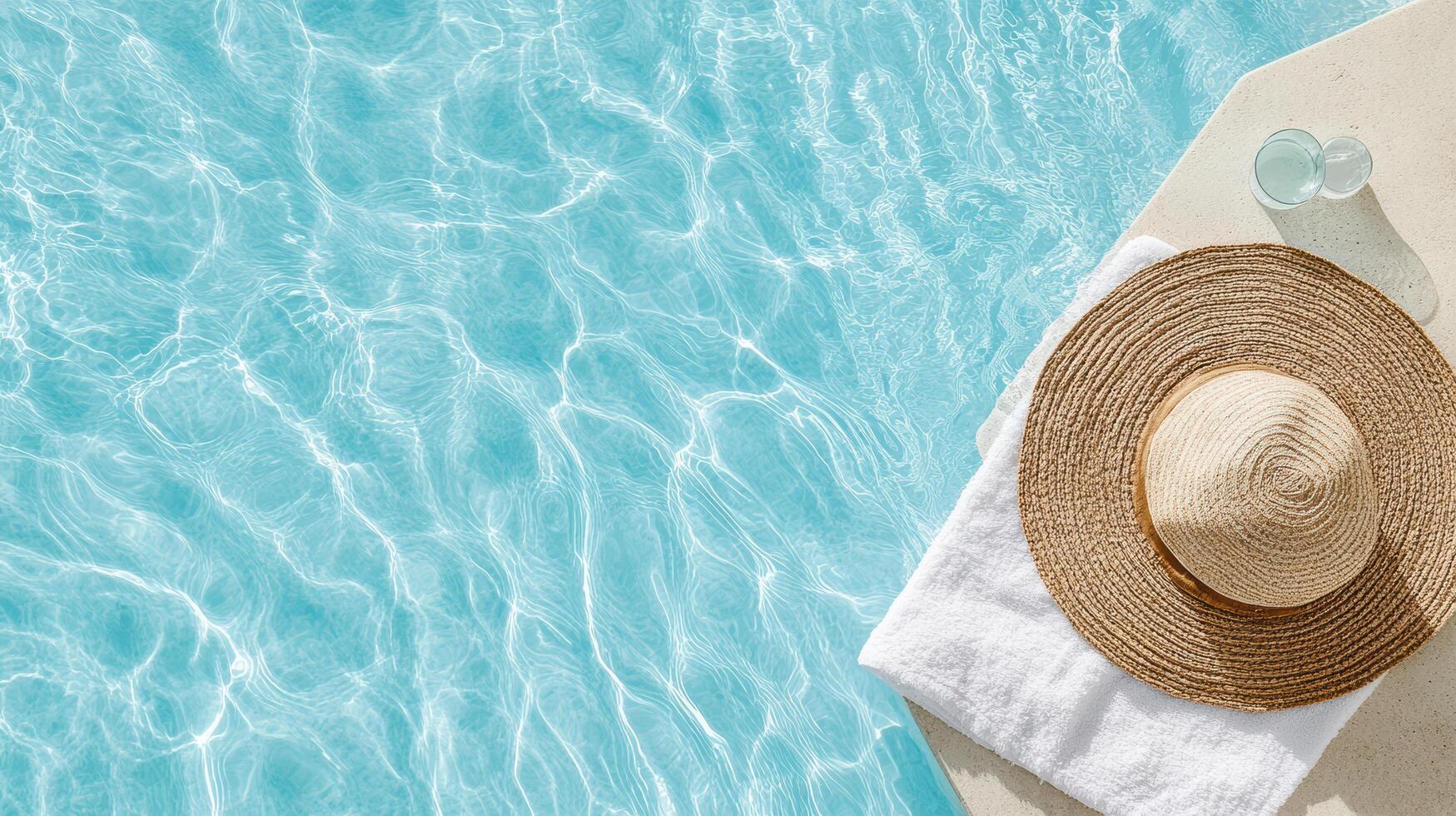 A hat and towel are sitting on a pool table photo
